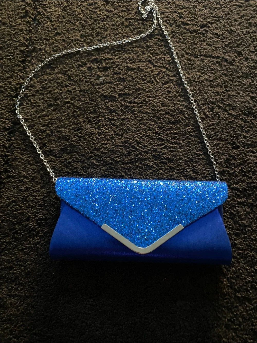 Blue Glitter Envelope Clutch with Chain Strap